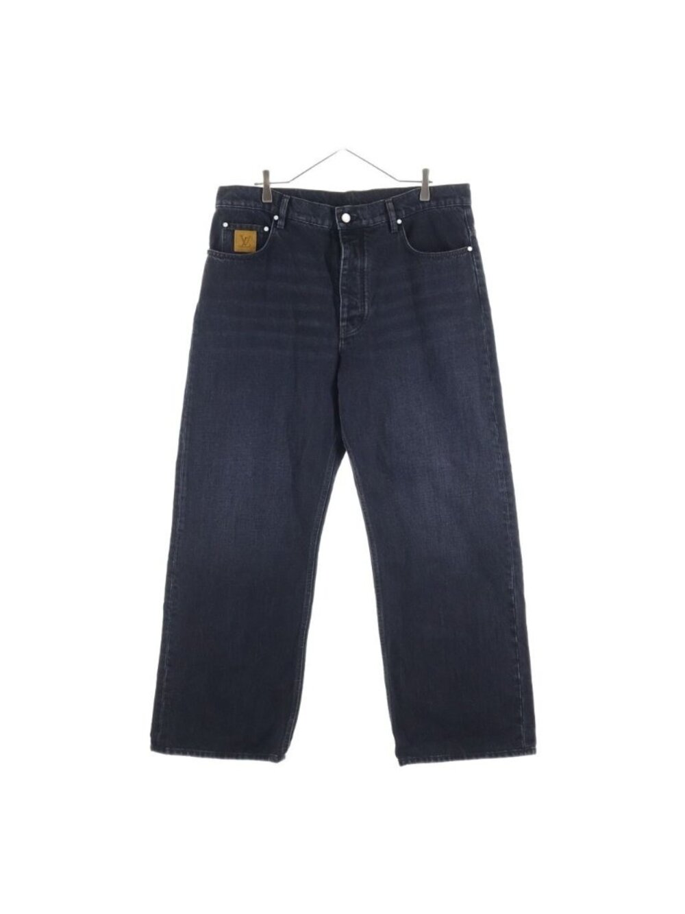 Louis Vuitton Back LV Embroidery Pearl Button Wide Denim Pants Black Jeans